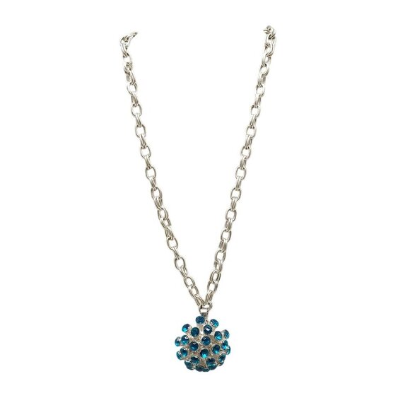 Jessica Simpson Silver Tone Necklace With Blue Crystal Sphere Pendant - Picture 1 of 7